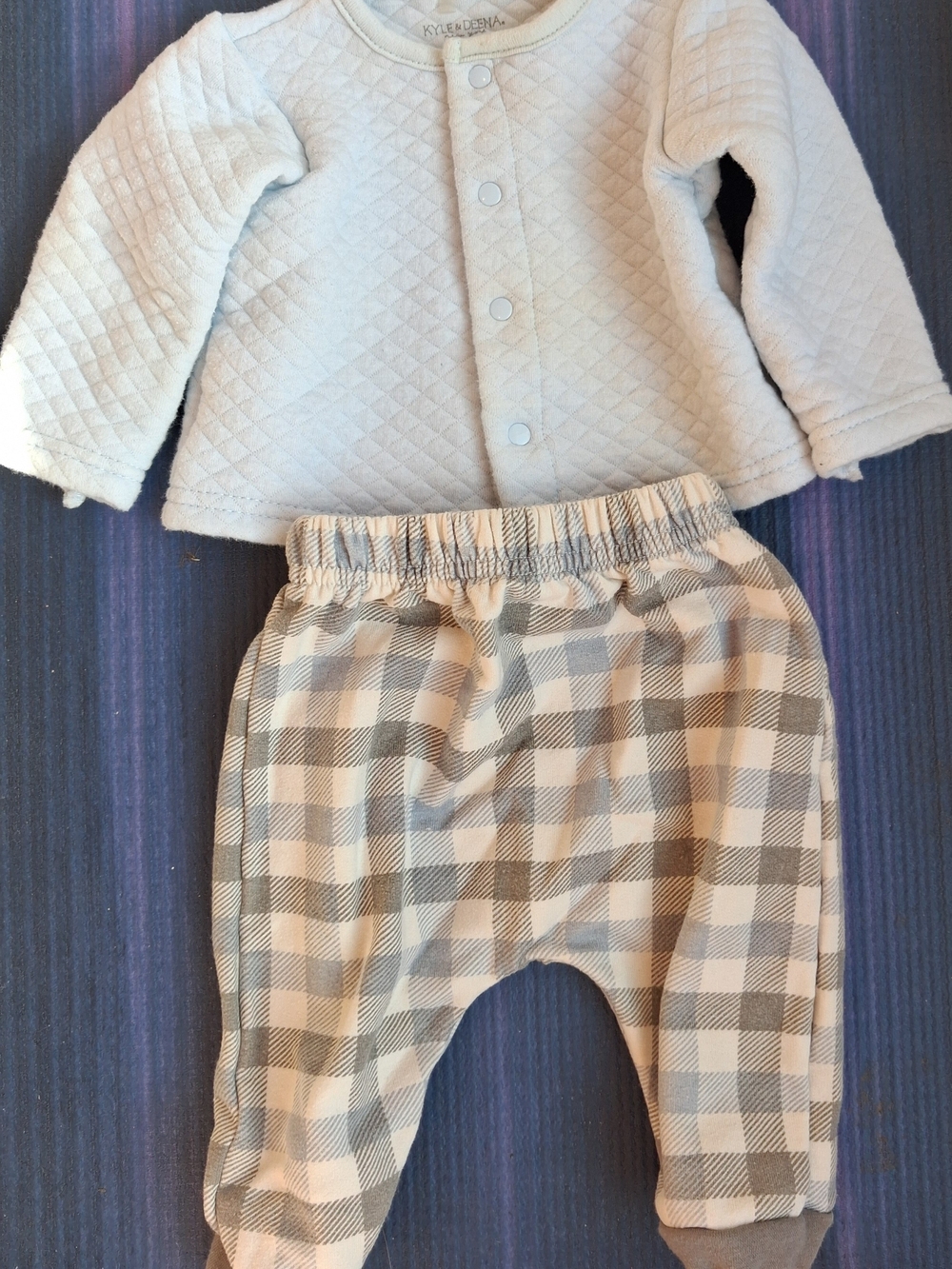 Kyle & Deena Cream Quilted Baby Jacket and Gray Plaid Pants Set Size 3-6 Months